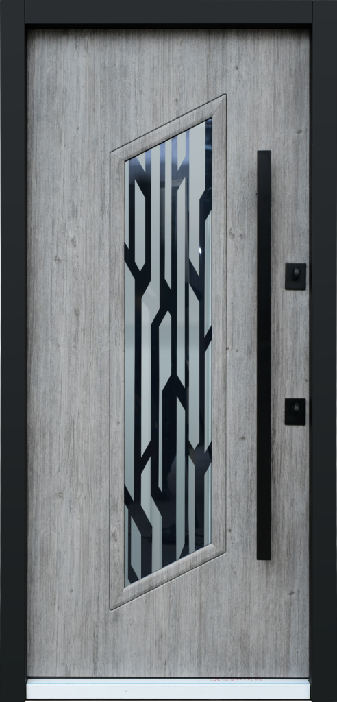 Puerta de entrada con cristal de seguridad laminado, modelo exterior blindado en blanco mate