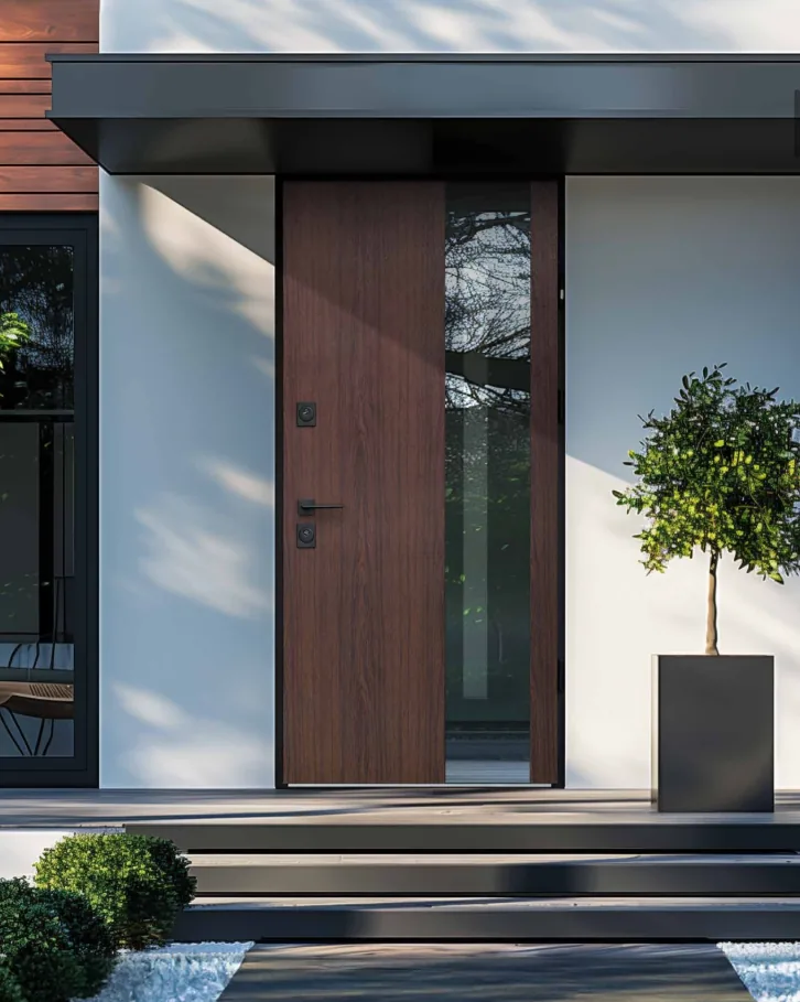 Puerta acorazada moderna con cristal