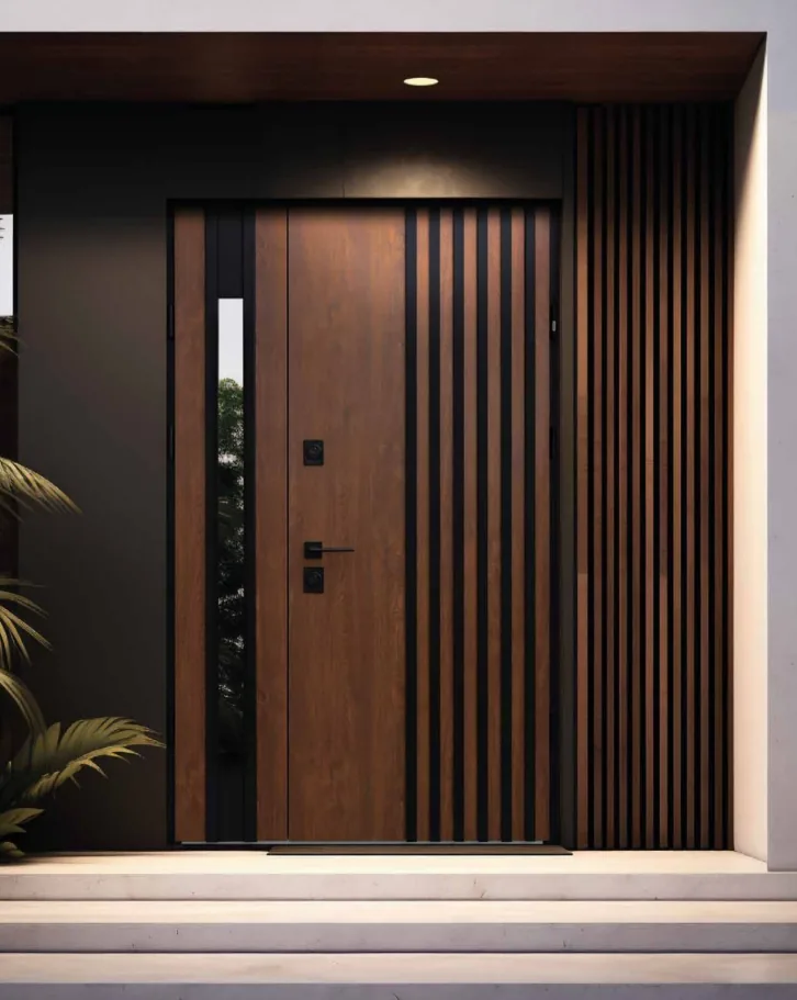 Entrada con puerta acorazada y panel fijo
